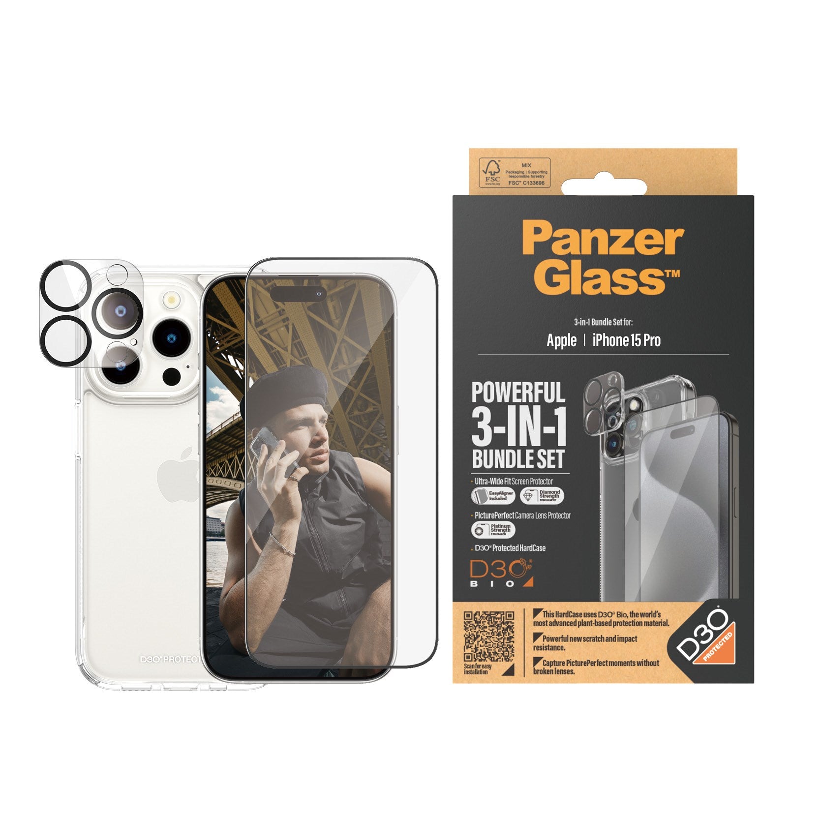 PanzerGlass® 3-in-1 Pack iPhone 15 Pro